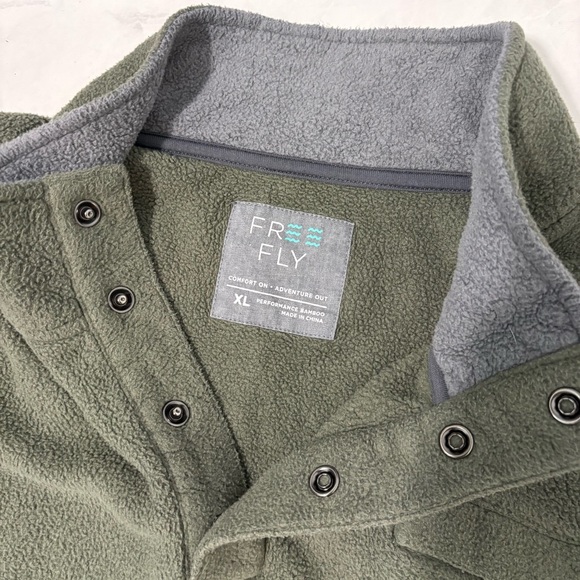 Free Fly Men’s XL Green Bamboo Polar Fleece Snap Pullover Outdoor Winter Travel - Picture 5 of 7